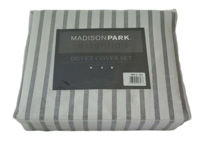 Madison Park Essentials 3-Pc. Full/Queen Duvet Cover Set Gray White Striped New-image