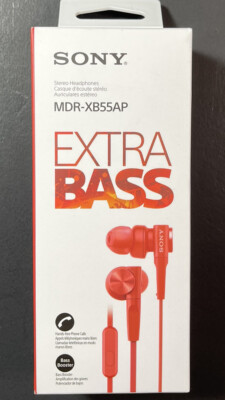 Official Sony Extra Bass Stereo Earphone MDR-XB55AP [ RED ] NEW-image