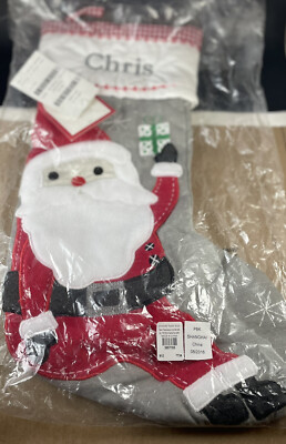 Pottery Barn Kid Santa Christmas Stocking Mono Chris Red Snowflake NWT NEW Quilt-image