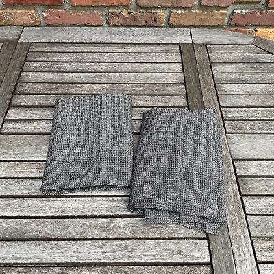 Pottery Barn European Flax Linen Waffle Pillow Shams King Ebony Set/2 Washed-image