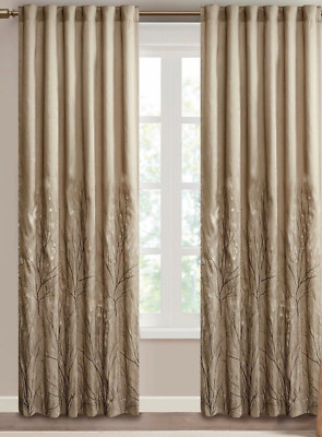 Madison Park ~Set of 2~Andora Rod Pocket Curtains Panels Tan w/Branches 50 x 84