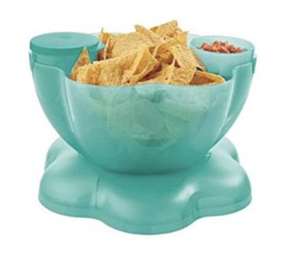 TTUPPERWARE CHIP 'N DIP BOWL SET LARGE SALAD PUNCH DIP BOWLS SEALS DIVIDED TRAY-image