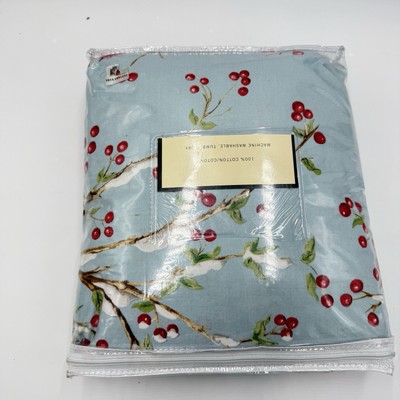 VTG Pottery Barn KING Duvet Cardinal Berries Winter Birds 100% Cotton Pre-loved-image