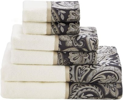 Madison Park Aubrey 100% Cotton Luxurious Bath Towel Set 6-Piece, Black -image