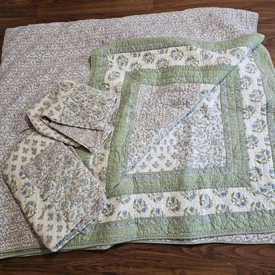 POTTERY BARN Floral Quilt Cottage Country King Bedspread W/2 Shams *read*-image