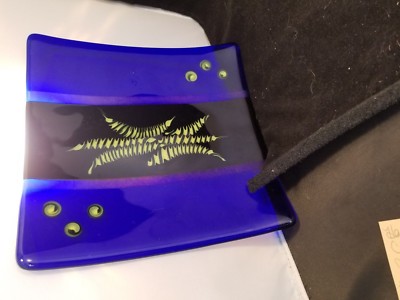 hand blown Cobalt blue Studio Art Glass square pate-image