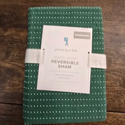 POTTERY BARN KIDS MATELASSE REVERSIBLE PILLOW SHAM, STANDARD ~ GREEN-image