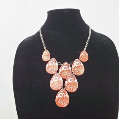 Studio Works Necklace Coral Panel Statement Shell Filigree Teardrop Silver Tone-image