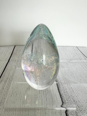 1996 Glass Eye Studio (GES) Iridescent Flower Egg Shaped Glass Paperweight-image