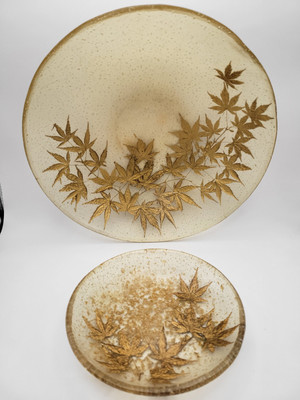 MCM Atomic Glitter Gold Flecked Chip & Dip Bowl Serving Lucite Marijuana Leaf-image