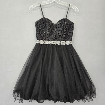 City Studio Women Dress Size 3 Juniors Black Mini Formal Strappy Sweetheart Zip-image