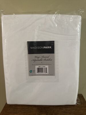 Madison Park Wrap Around Adjustable Elastic  White Bed Skirts Non-skid Easy Fit-image