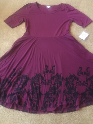Lularoe Nicole Dress 🦄 HTF Purple Plum Ornate Paisley Dip Pockets XL 18/20 New-image