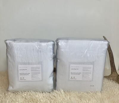 Pottery Barn Belgian Flax Linen Blackout Curtains 132x98 White Pole *PAIR* NEW!-image