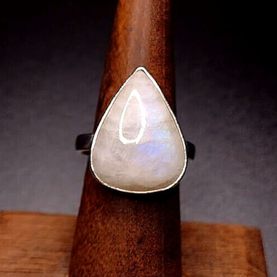 16x20mm Teardrop Rainbow Moonstone Sterling Silver Ring Made in USA NWOT Sz 8.5-image