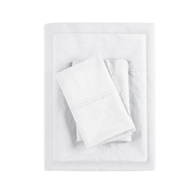 Madison Park Sheet Set Queen 200-Thread Count Cotton Solid Color White (4-Piece)-image