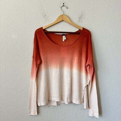 NWT WE THE FREE PEOPLE L/S Dip Dye Top Side Slit in Shell/Cinnamon Sz XS W7575-image