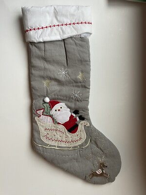 Pottery Barn Kids SANTA & SLEIGH Quilted Stocking Grey Red NO MONOGRAM NEW-image