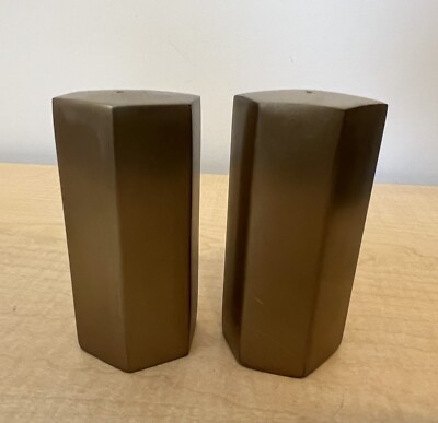 Pottery Barn BLEECKER Antiqued Gold Salt and Pepper Shakers-image