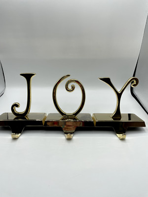 Pottery Barn JOY Stocking Holder 3 pc Set Weighted Silver Tone Christmas Bs256-image