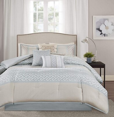 Madison Park Luxury Comforter 7 Pc Set Traditional Jacquard Design Bennett Aqua-image