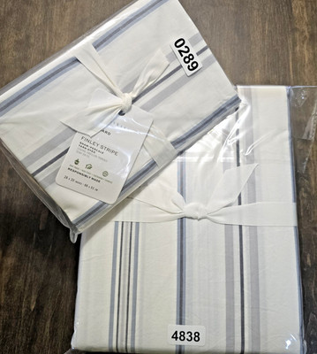 POTTERY BARN 2 PC FINLEY STRIPED PERCALE DUVET COVER SET, F/Q & 1 STANDARD SHAM-image