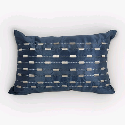 Madison Park Biloxi Jacquard Throw Pillow~Blue Silver~Embroidered~Geometric-image