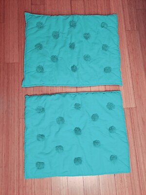 Pottery Barn Teen Pillow Sham Crinkle Puff Aqua Green Turquoise Pom-poms -image