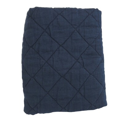 Pottery Barn Belgian Flax Linen Midnight Blue Diamond Pillow Sham Standard-image
