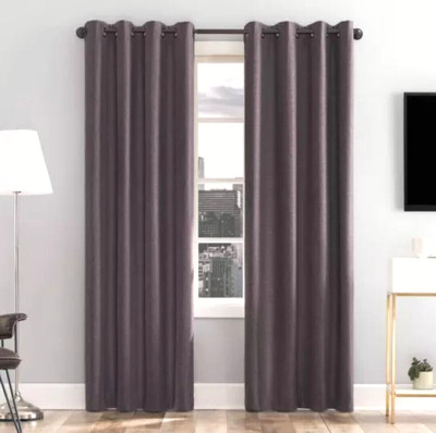1 Pair 50 x 96  Sun Zero Tyrell Tonal Texture Draft Shield Curtain Panels Purple-image