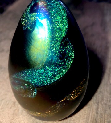 Glass Eye Studio 2004 Art Glass  Dichroic Autene Egg Shaped Paperweight-image