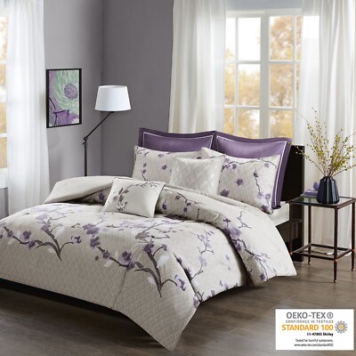 Madison Park 7 Piece Cotton Sateen Print Duvet Cover Set Full Queen King Size-image