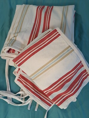 Pottery Barn F/Q Duvet Cover Set Multicolor Striped Heavy Cotton Red Cream 3pc-image