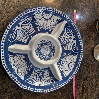 TOMMY BAHAMA Chip & Dip OR VEGGIE & DIP TRAY  - MELAMINE - LARGE! Blue Flowers-image