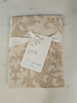 Pottery Barn Jacquard Medallion EURO Sham Ivory Neutral Beige NWT Linen Blend-image