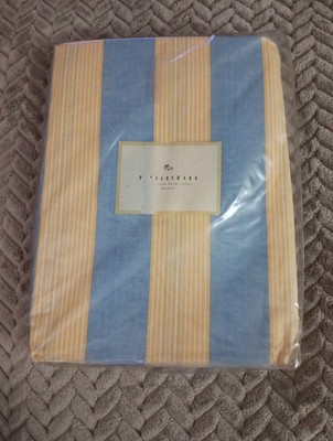 Pottery Barn Full/Queen Blue Yellow White Striped Duvet Cover Never Used Read -image