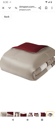 Madison Park Faux Silk Comforter Set/Queen/Red & Tan/#23 Pcs-image