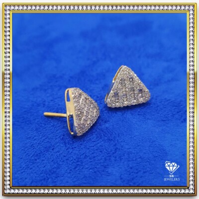 1 CTW Diamond Baguette Triangle Shaped Earrings 10K Pure Yellow/White Gold Studs-image