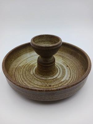 Vintage Studio Art Pottery Donut Shaped Bowl Artist Signed -image