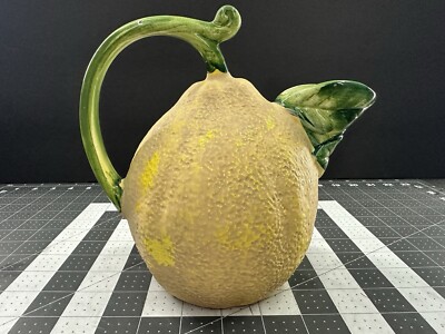 Vintage Lemon Shaped Lemonade Pitcher Studio Pottery Made In Italy Stamped READ-image