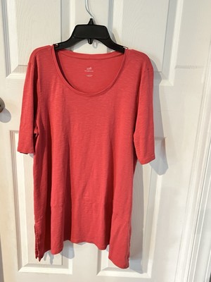 J Jill Pima Dipped Hem Cotton Tunic Top Slub Knit Russet Red Womens L 121771-image