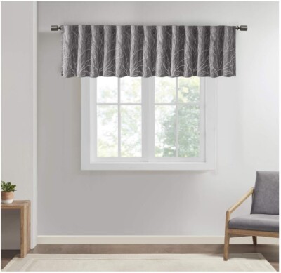 Madison Park Andora Embroidered Gray Faux Silk Valance  Window, 50