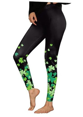 Women's St. Patrick's Shamrock Stretchy Leggings XX-Large Irish Clover Dip-image