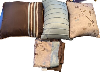 Madison Park Throw Pillows, 3 Pillows And 2 King Shams Aqua Blue Green Brown-image