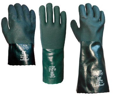 12 x UCI Heavy Duty Green Double Dipped PVC Gauntlet Gloves - 11, 14 or 16 inch-image