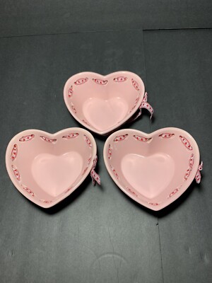 STUDIO 33 Set of 3 Bowls, Heart-Shaped Valentine w/Ribbon Bow, Candy Nut Dishes-image
