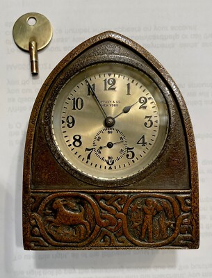 Antique Tiffany Zodiac Clock:Cathedral-Shaped,Early #1075:Dark Chocolate,Working-image