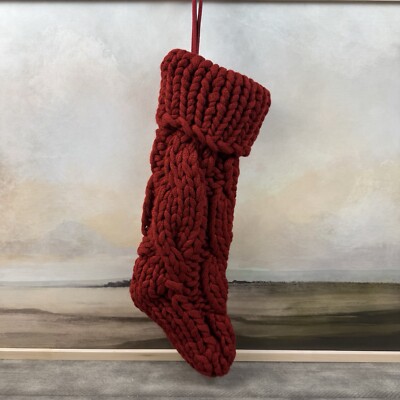 Pottery Barn Colossal Handknit Christmas Stocking Red Medium NWOT-image