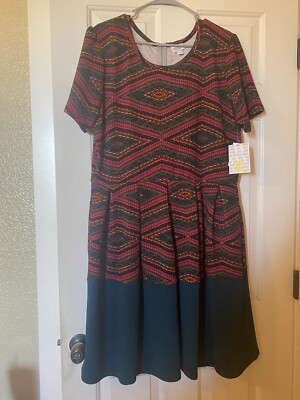 LuLaRoe Womens Dress Size 3XL Amelia Pink Orange Green Dipped 3X XXXL-image