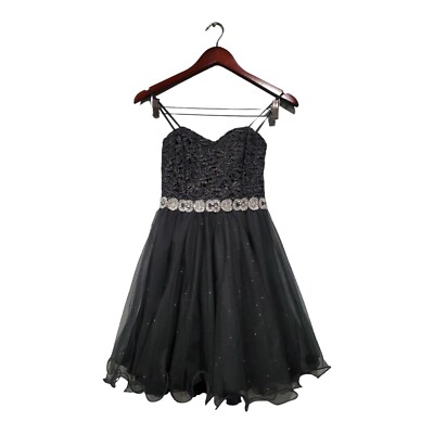 City Studio Black Prom Party Dress Juniors 1 Sleeveless Lined Chiffon Lace Tulle-image